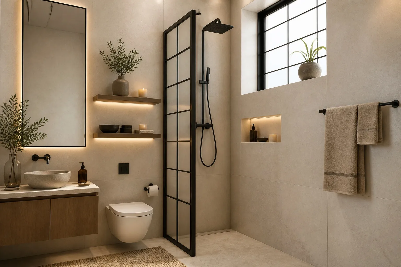 Bathroom after AI redesign in Minimalist style