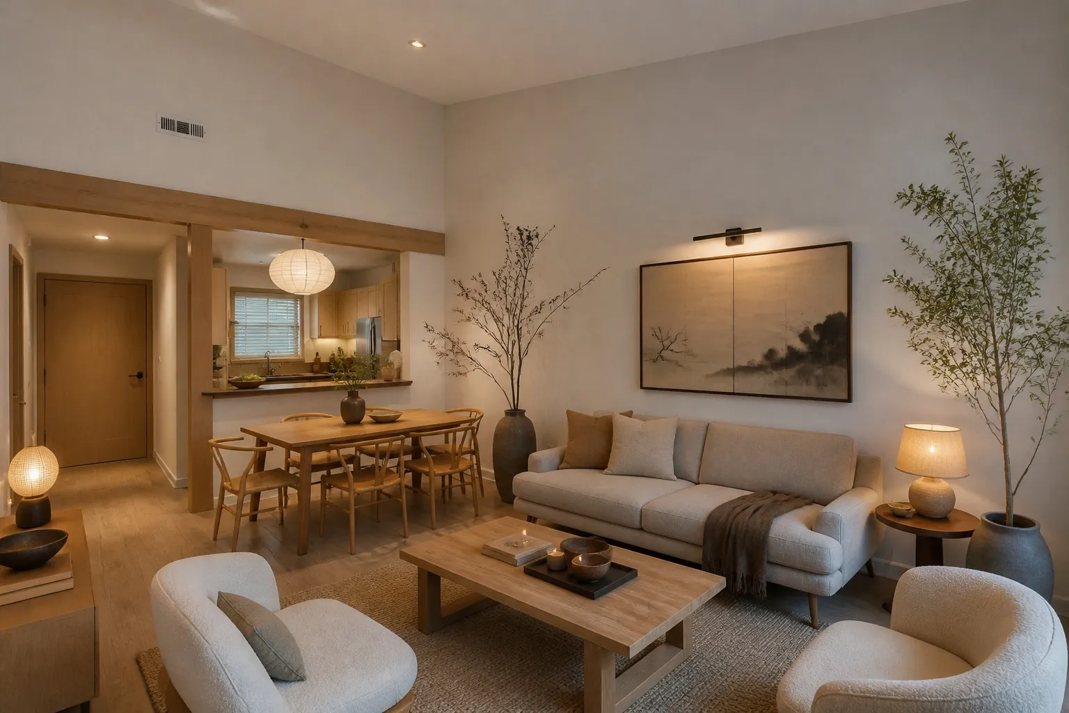 Living room in Japandi style