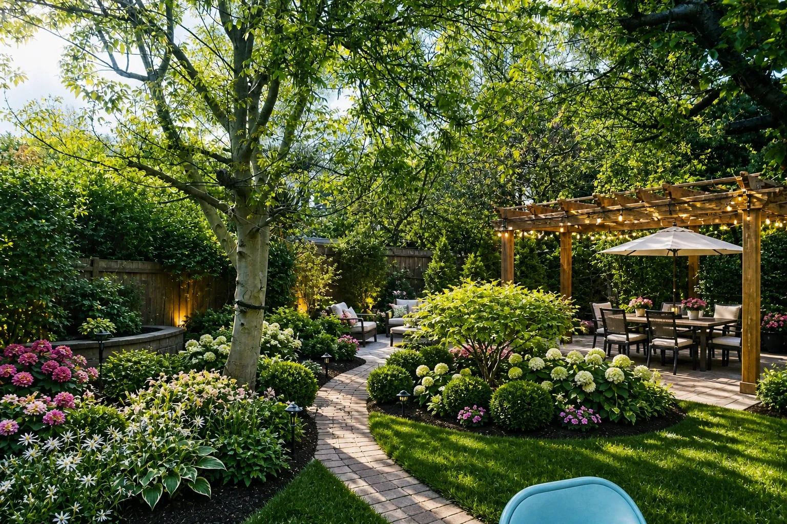 Backyard AI design for a shaded yard